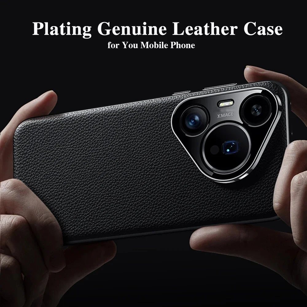 

Чехол для телефона из натуральной яловой кожи для Huawei Pura 70 Ultra P60 Art Pro, гальванический бампер, полная защита, задняя крышка, чехлы