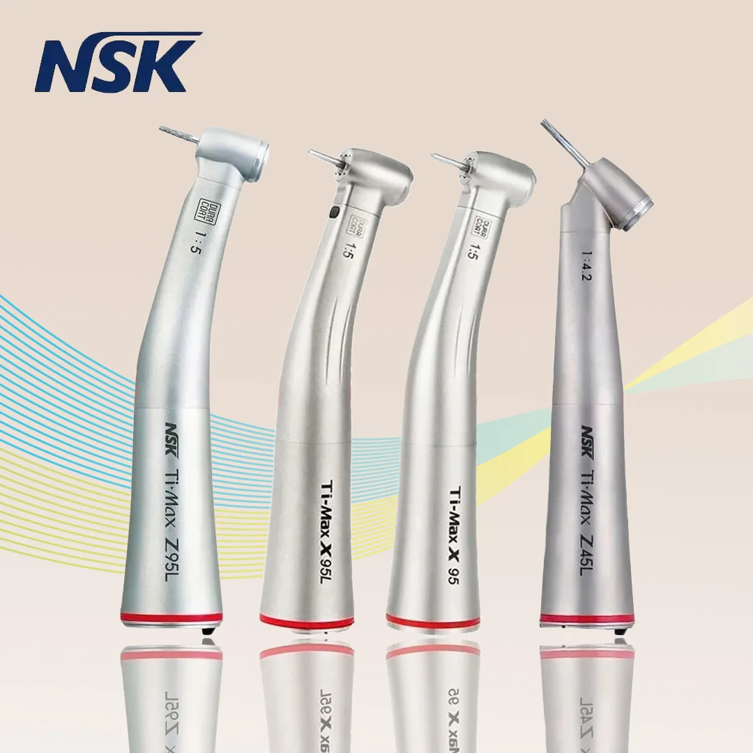 

NSK Ti Max X95L contraangulo Dental 1:5 Increasing Speed Handpiece Against Contra Angle LED Optic Fiber Quattro Spray Red Rings