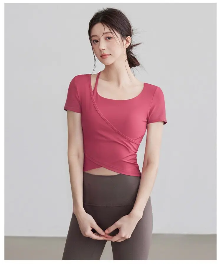 Neue Figurbetonte Sporttops mit Brustpolstern für Schlankheit und Attraktives Aussehen beim Pilates-Training, Fitnesskleidung zum Tragen als Oberbekleidung – Detail 4