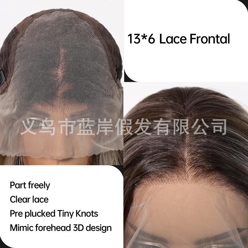 Natural seamless 13*6 large-area lace wig for women, freely partable, lightweight, breathable, gradient gray long curly hair