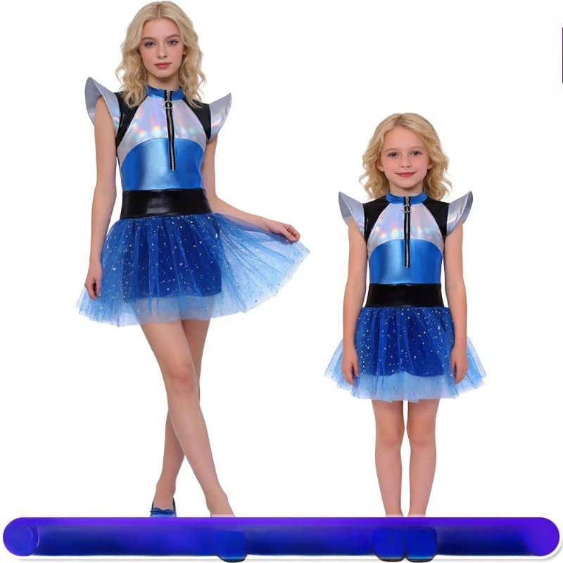 Halloween-Alien-Roboter-Cosplay-Tutu-Rock mit Farbverlauf und Netzstoff, geeignet für Weltraum-Themen-Karnevalspartys