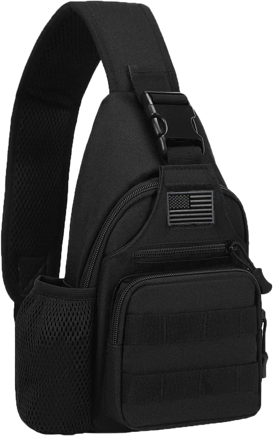 

Тактическая мужская сумка через плечо с держателем для бутылки с водой, плечевой ремень MOLLE EDC с USB-портом для зарядки - черный