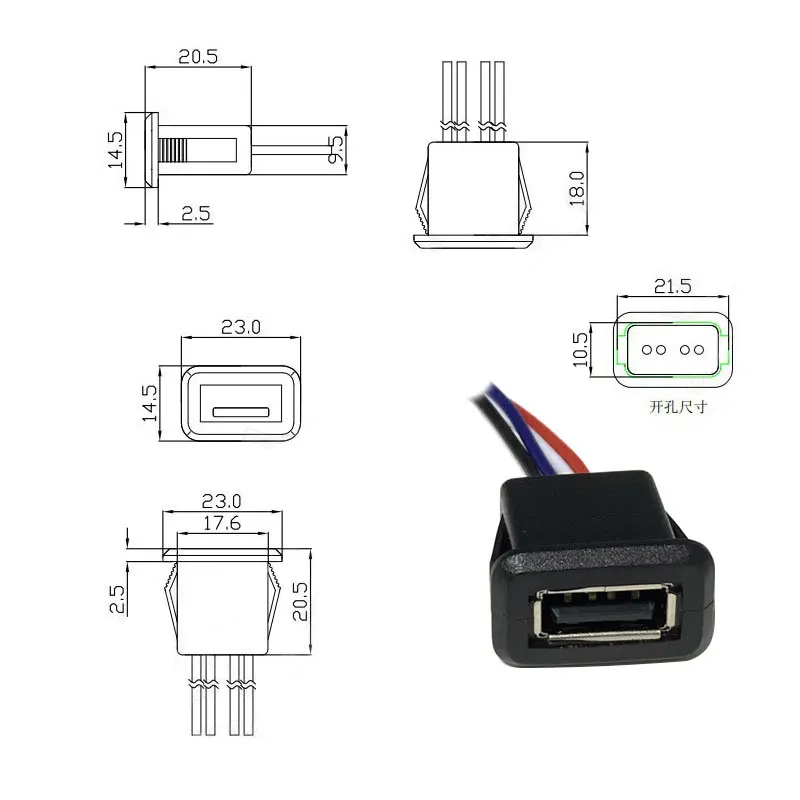 1~10pcs 2/4Pin USB 2.0 Female Power Jack 2P 4P USB Charging Port Connector Data Interface with Waterproof Cap USB Charger Socket