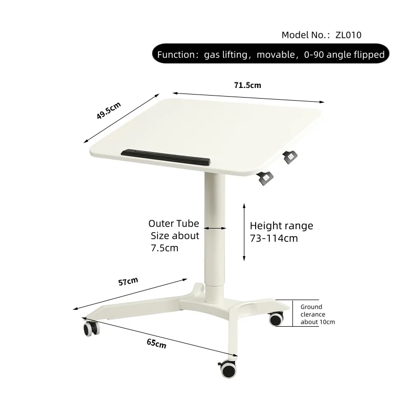 Metal Pneumatic Gas Height Adjustable Standing Mobile Moving Table With 90 Angle Flipped Desktop