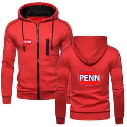 Penn Fishing Reel Spring and Autumn Brand Mens New Solid Color Pullover Hoodie Casual Zipper Hip Hop Hight Quality Outerwear