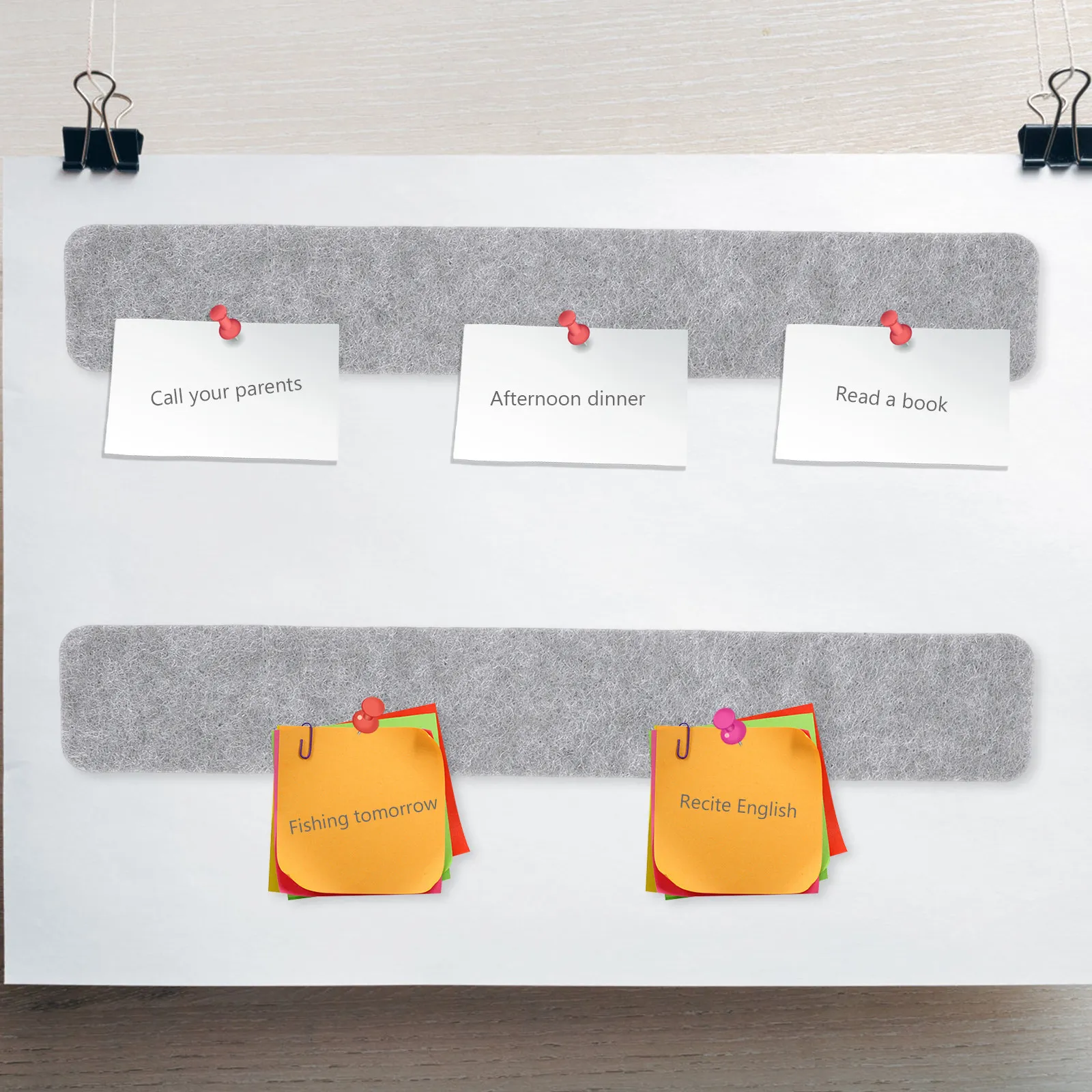

8Pcs Bulletin Board Felt Bar Strips Adhesive Wall Memo Strips with Pushpins for Office Home School Note Display Organizing