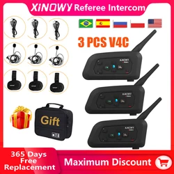 XiNOWy-intercomunicador V4C de 3 vías, 3 piezas, 1200M, dúplex completo, 3 vías, entrenador de fútbol, auriculares con gancho para la oreja, sistema de comunicación para árbitro