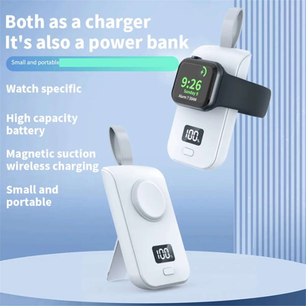 Portable Wireless Charger Power Bank for Watch 8 7 6 5 4 3 SE Ultra Magnetic Charging Station White