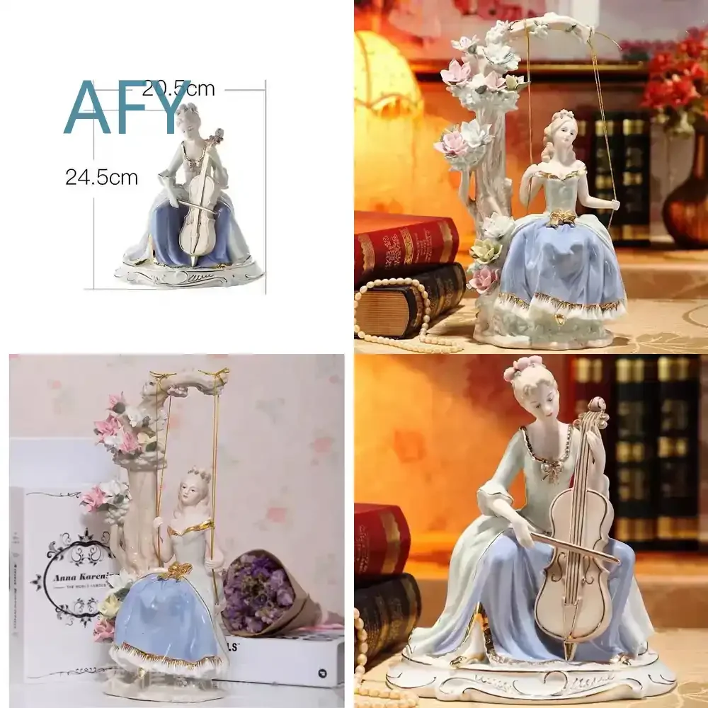 Ceramic Ornament for Beautiful Woman Swing Princess Elegant Character Desktop Decoration for Home Office Desk Decor Figurine