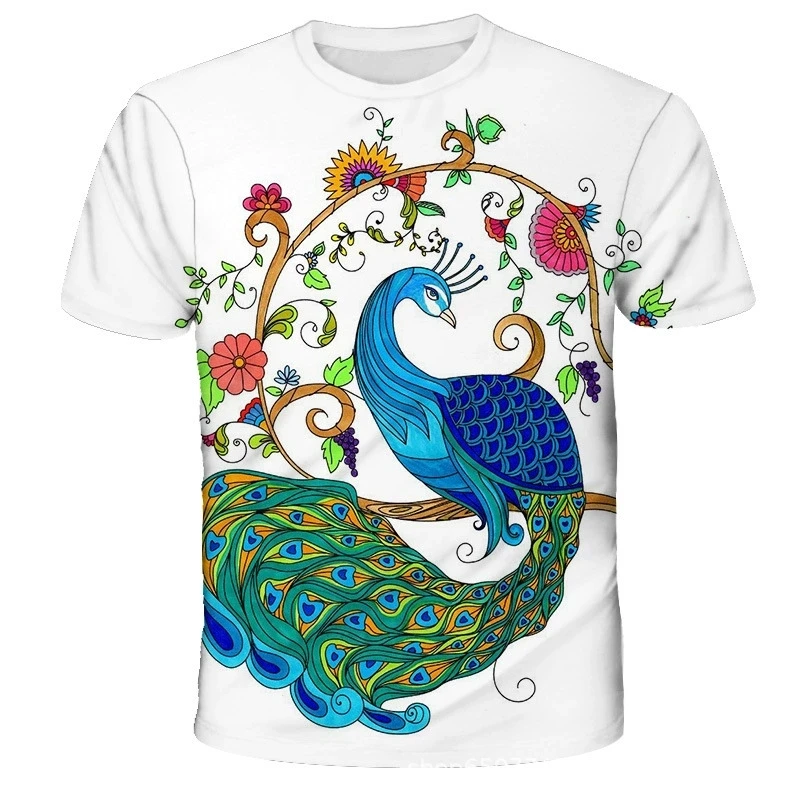 Peacock Men's Short Sleeve Crew Neck T-shirt Summer Outdoor Special Casual Comfort Tops Harajuku Oversized Summer Woman