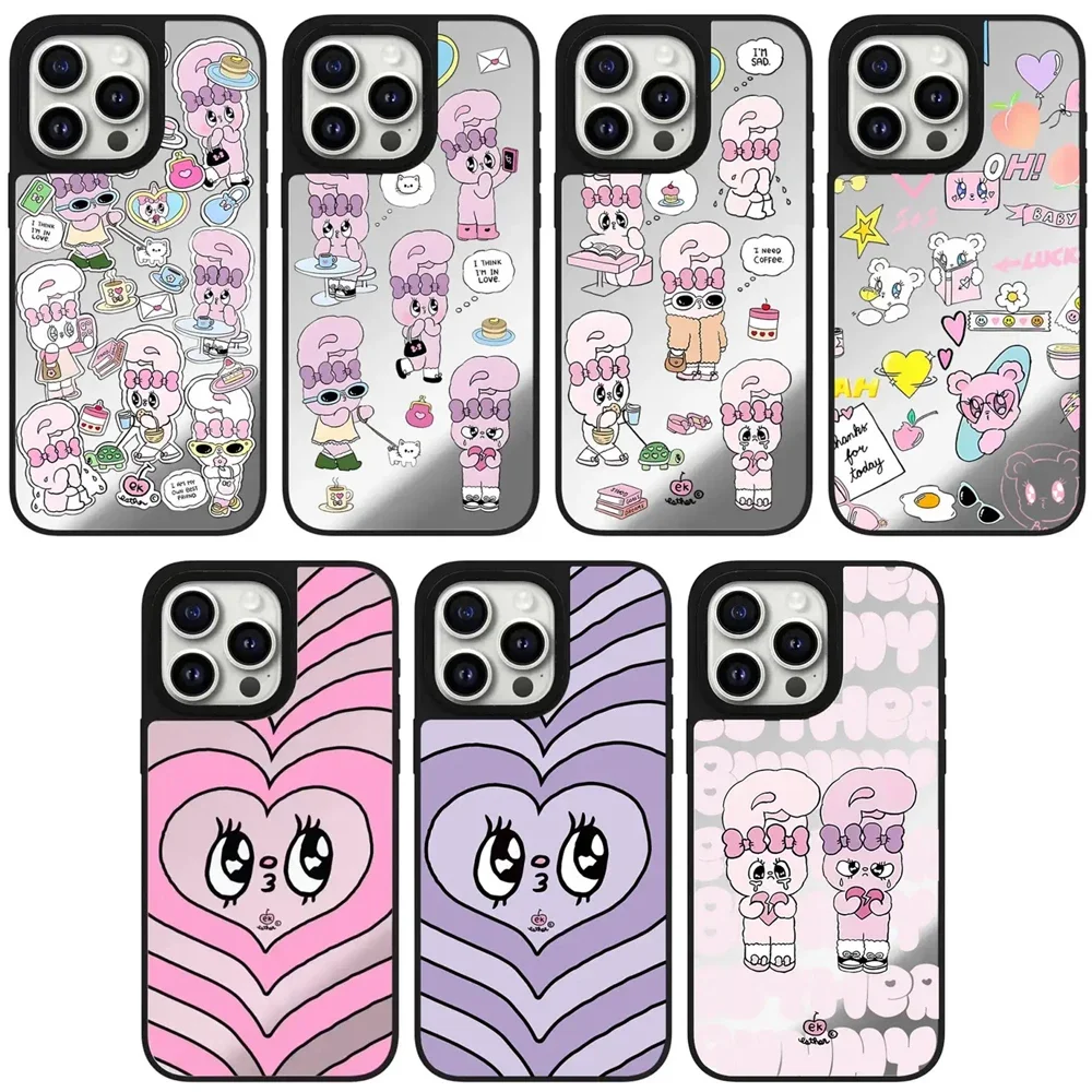 

Cartoon Pink Rabbit Cute Mirror Magnetic Phone Case Cover for IPhone 11 12 13 14 15 Pro Max Case