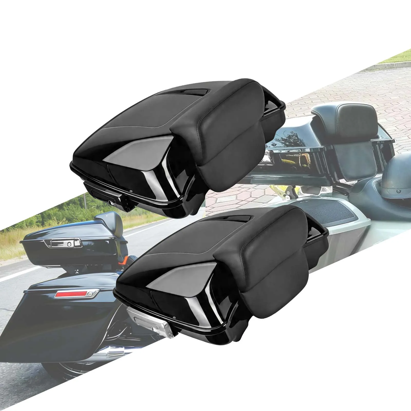 

Motorcycle 7.5" Razor Tour Trunk Luggage With Backrest Tail Box Top Case For Harley Touring 14-25 Street Electra Glide Standard