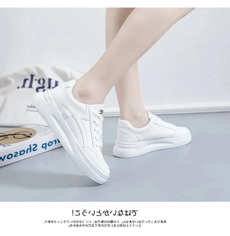 

Woman Walking Skateboarding Shoes Women Sneakers PU Leather Lace-Up Breathable Jogging Casual De Mujer Outdoor