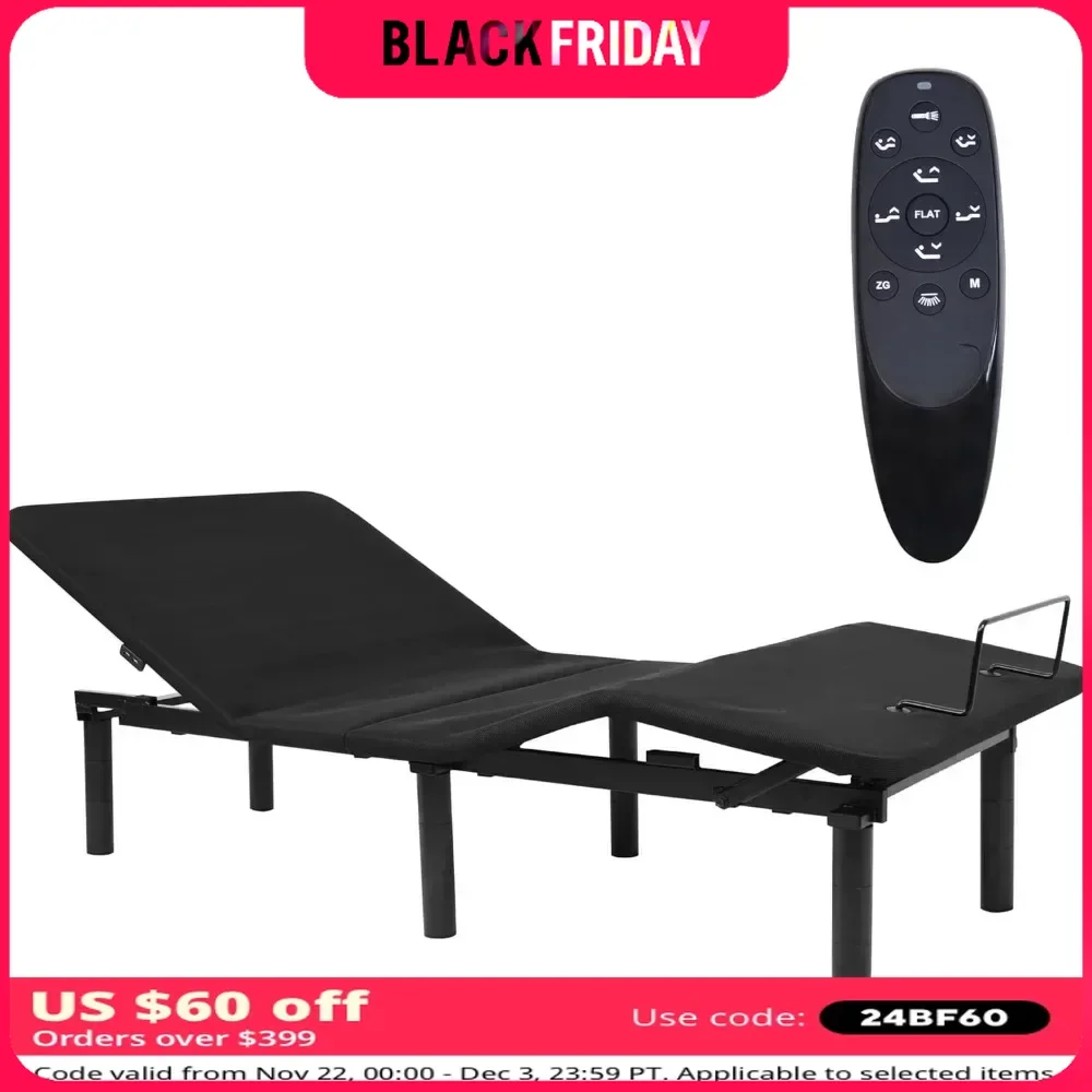 Adjustable Bed Base Frame, with Wireless Remote,USB Ports, Under Beds Led Lighting and Three Leg Heights ,Twin XL Bed Frame