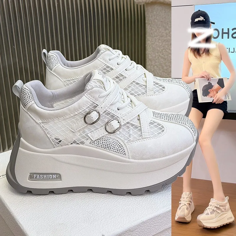 Modische Mesh-Dad-Schuhe für Damen, dünn, atmungsaktiv, bequem, vielseitige Sportschuhe mit dicken Sohlen zur Erhöhung der Körpergröße, lässig.