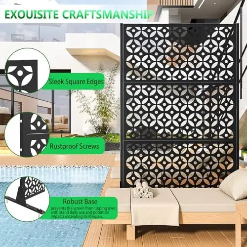 Metal Outdoor Privacy Screen Freestanding Privacy Screens,72" H x 46" W Patio Decorative Metal Fence Panels with Sturdy view 4
