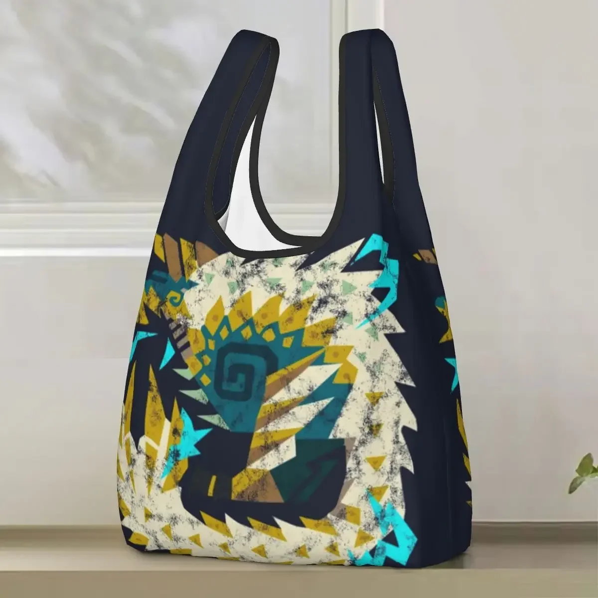 Monster Hunter World Iceborne Zinogre Kanji Shopping Bag Portable Tote Bags Foldable Shoulder Shopper Bag Groceries Handbag