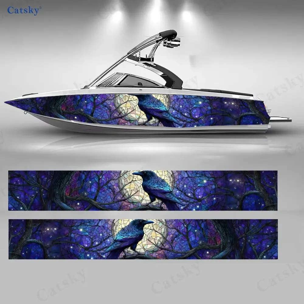 2Pcs Starry Sky Zen Raven Boat Stickers, PVC Waterproof Durable Vinyl Wrap Decals for Fishing Boats, Durable and Stylish Design