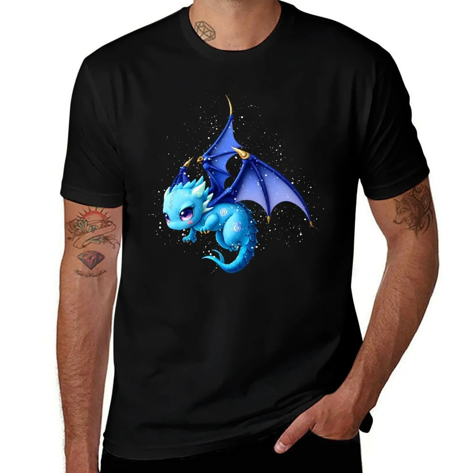 Magical blue baby dragon with magic dust T-Shirt Novelty Print Casual Tee Shirt
