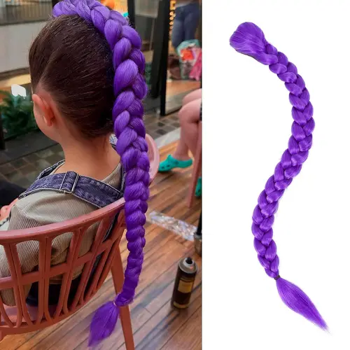 Trenza larga de color púrpura, caja de fibra sintética, trenzada de 26 pulgadas, fácil clip en cola de caballo para disfraz de Halloween (solo trenza), trenza púrpura Rumi