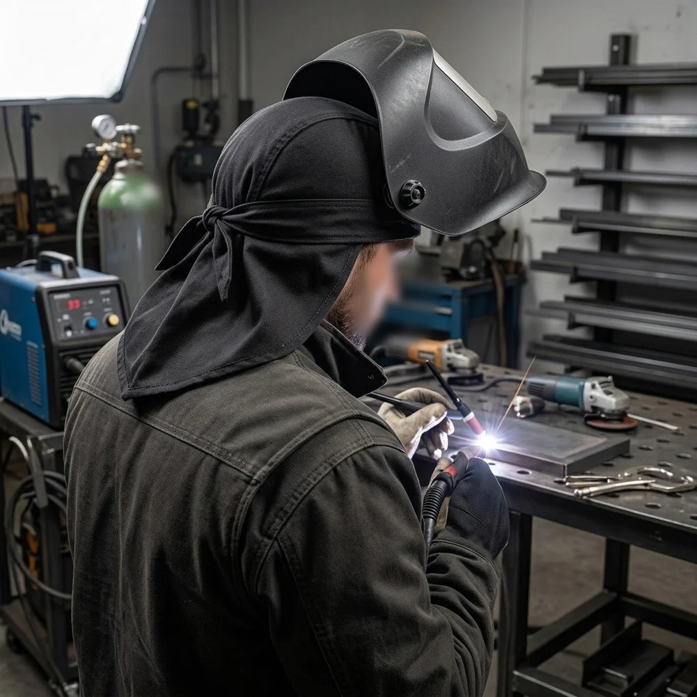 Breathable Flame Resistant Welder's Hat with Sports Mesh Interior to Reduce Sweat Buildup During Prolonged Operations