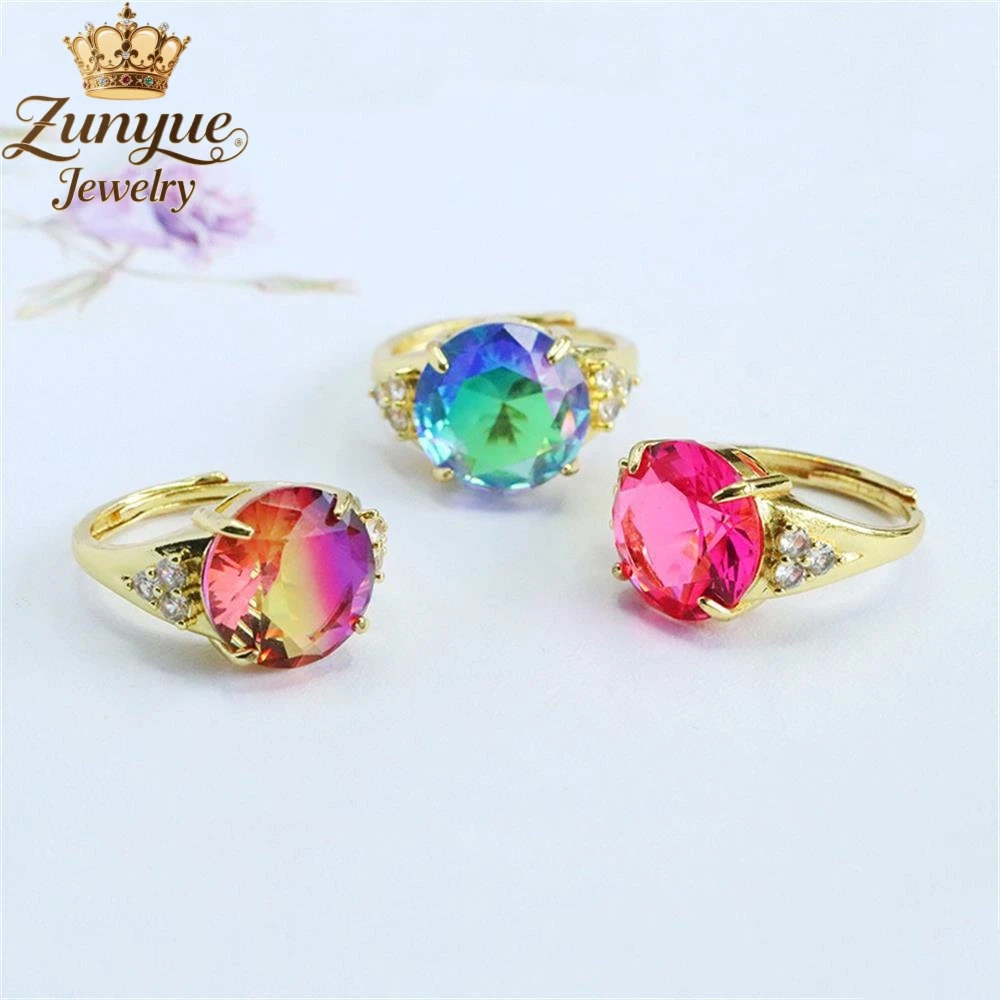 แหวนแก้วทรงกลมสีสันหรูหราประดับเพชร คุณภาพระดับไฮเอนด์ แฟชั่นเครื่องประดับสุดหรู สวยงามสง่างาม น่าหลงใหล เป็นที่นิยม เป็นของขวัญสำหรับวัยรุ่น