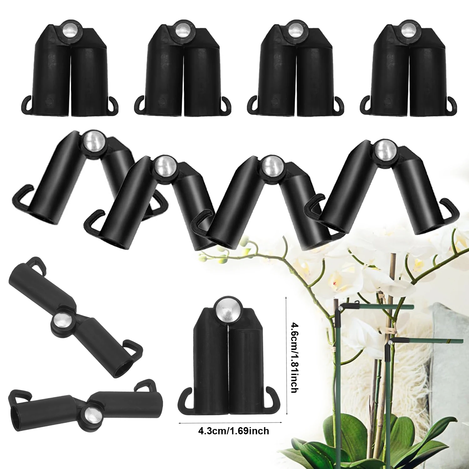 مشابك دعم النباتات البلاستيكية العالمية (10 قطع، 8-20 مم) - دعامة ثابتة للبستنة لنباتات التسلق وأعمدة الزهور