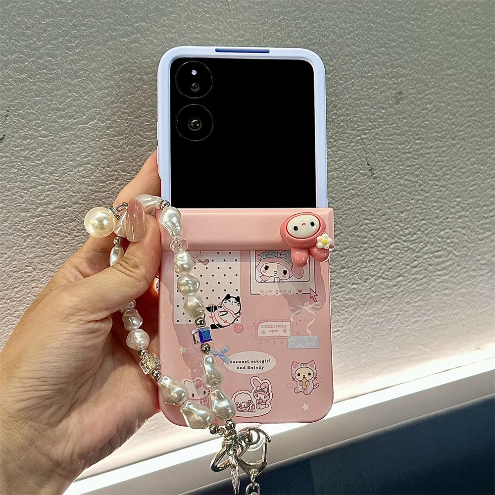 

New Rotate Melody Polka dot kitten Cartoon Phone case For Samsung Galaxy Z Flip 7 Flip5 4 3 flip 6 7 Cover With Pearl Hinge Case