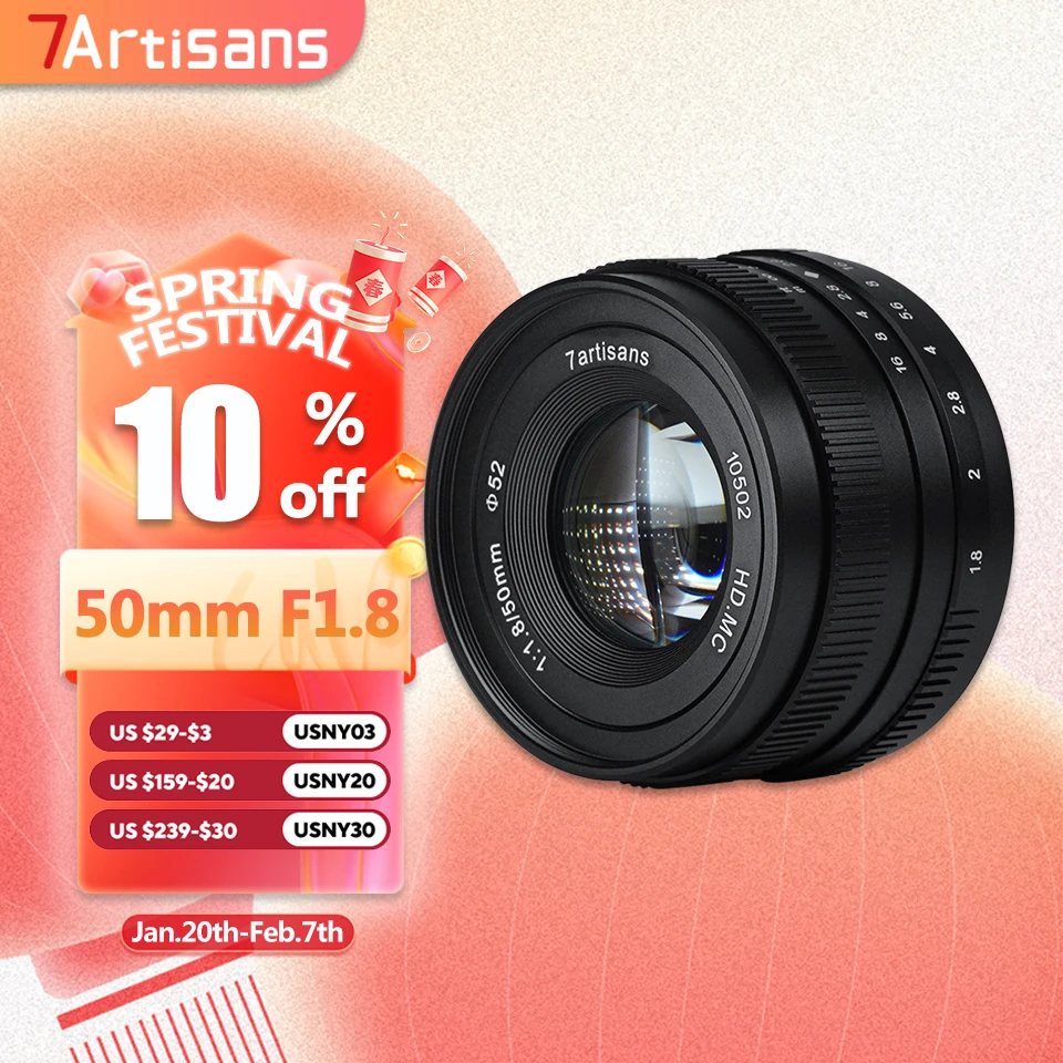 7artisans APS-C 50mm F1.8 Camera Lens for Humanities Photography with Sony E A6000 Fujifilm XF XT-30 Canon EOS-M M43 Mount