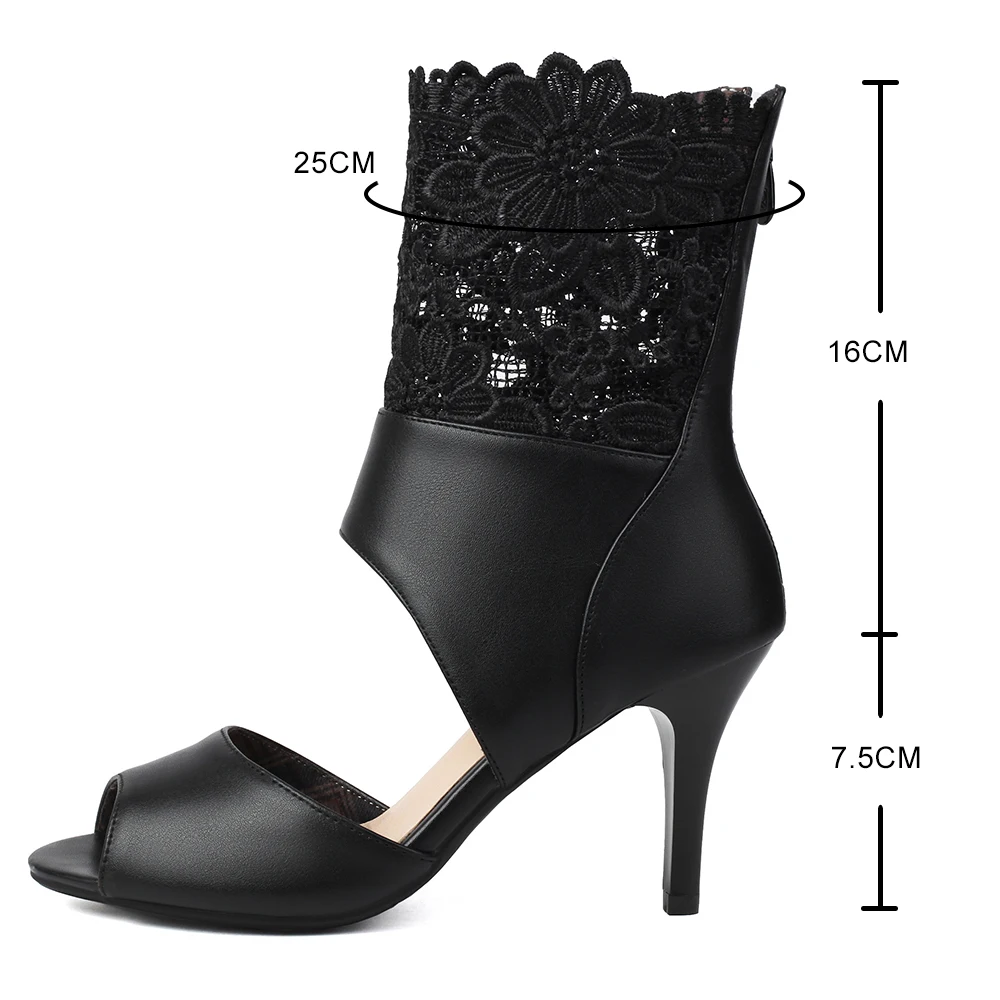 Sexy Peep Toe scarpe estive cinturino alla caviglia in pizzo stivali freschi per le donne 2024 moda sottile tacchi alti sandali scarpe da sposa per