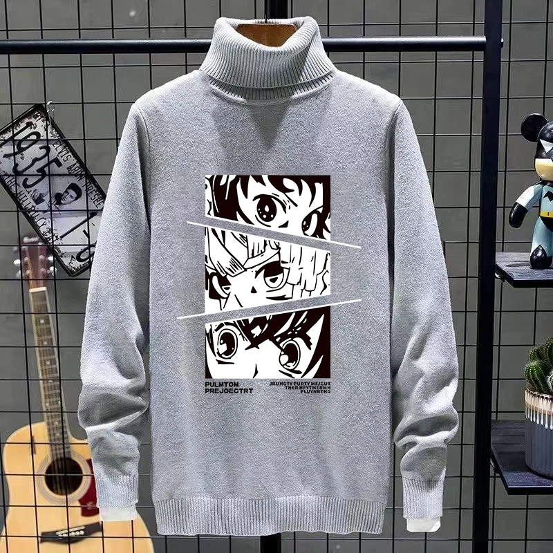 

Men's Autumn Winter Thiened Fce Lined Loose Knitted Sweater High Collar Warmly Crted Casual Wear Polyester Nylon Blend