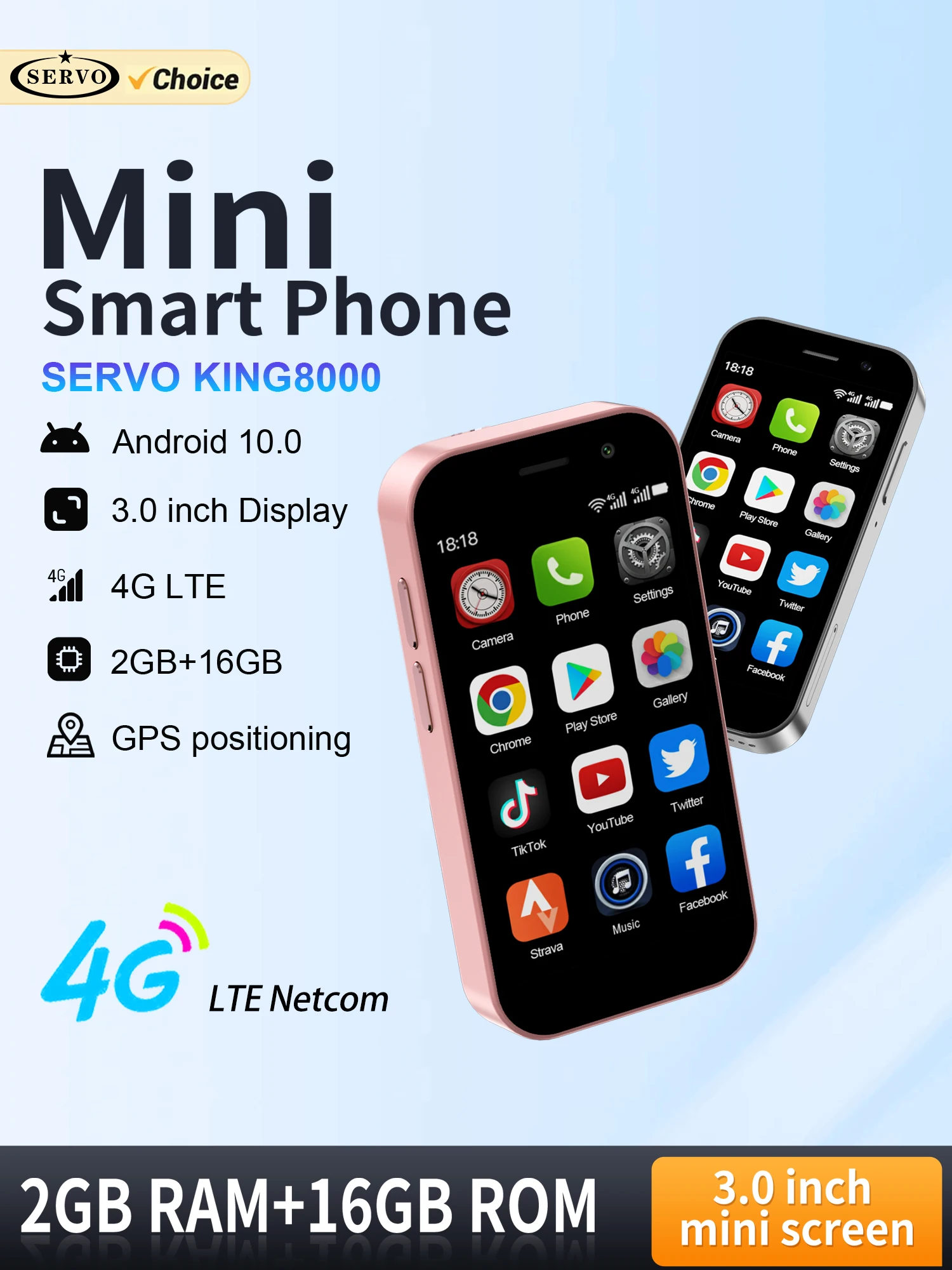 SERVO KING8000 4G LTE Mini Smartphone Android Systeem 2GB + 16GB Google Play WhatsAPP WiFi Hotspot Dual SIM Super Kleine Smart Phone - afbeelding 2