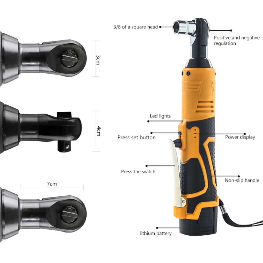 Imagem -05 - Mini Chave Elétrica sem Fio Conjunto de Chave Catraca Ângulo Broca Chave de Fenda Ângulo Direito Ferramenta Reparo Automotivo 12v 18v