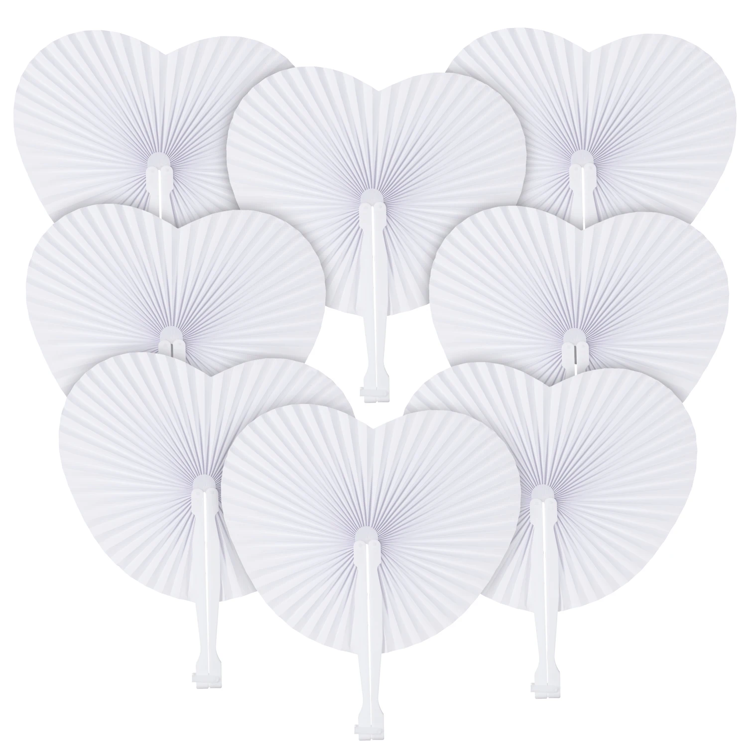 30/60/90pcs White Folding Fans Heart Shaped Fan Round Accordion Paper Fans Wedding Celebration Party Decoration DIY Painting