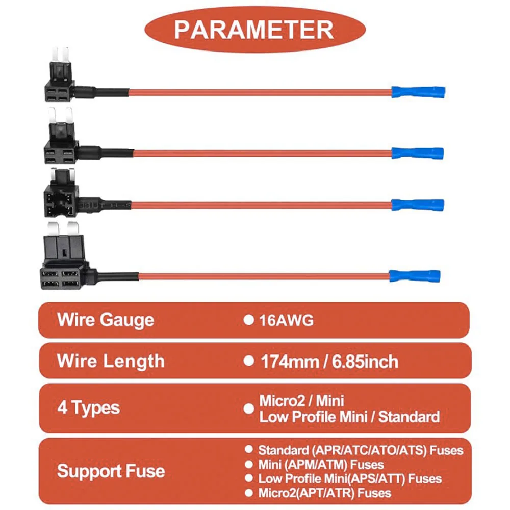 4-Type 12V Add-a-Circuit Adapter & Fuse Kit (16Pack), Fuse Tap and Holder-Compatible with Mini,Micro 2,Low-Profile Mini,Standard