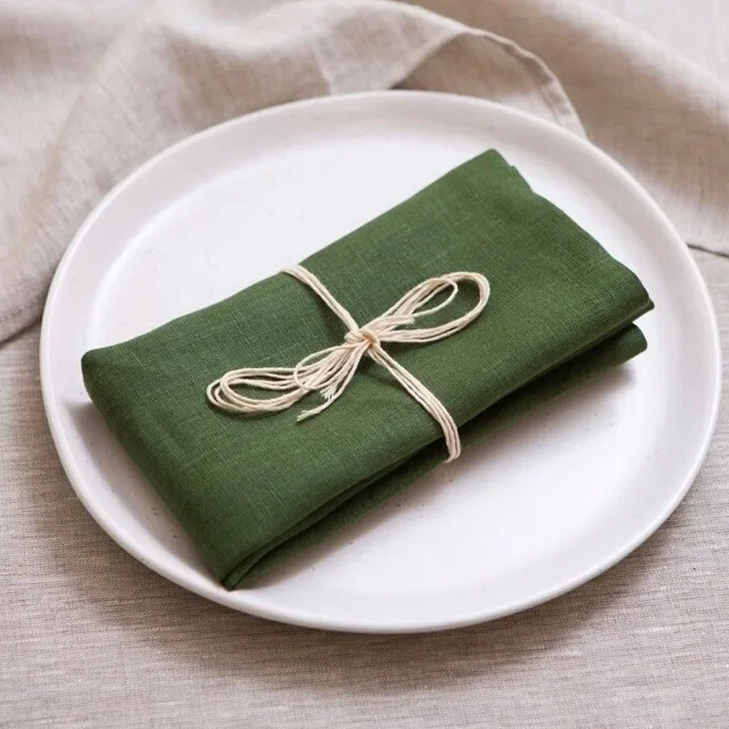 

6PCS Pure Linen 100% Table Napkin Cloth French Rain Dew Linen INS Household Square Plain Color Japanese Tea Towel Tablecloth