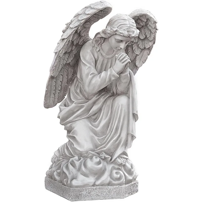 Praying Cathedral Angel Kneeling Outdoor Garden Statue 26 Inch Antique Stone Can Be The Focal Point of Your Large Lawn Terrace