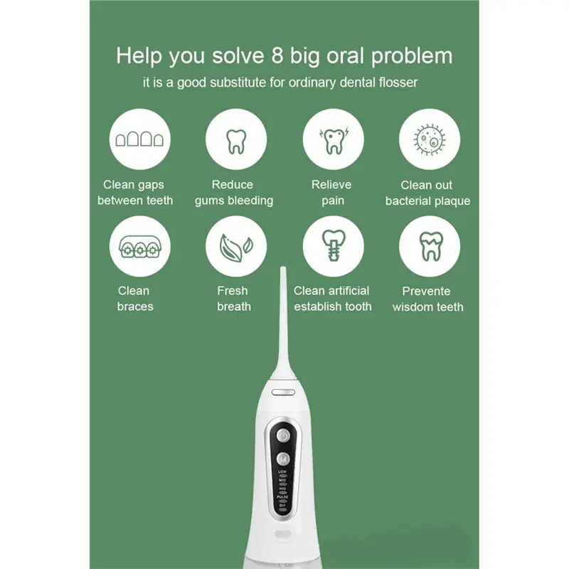 AT28-Portable Cordless Water Flosser 360° Nozzle 300Ml With 2300 Pulses 5 Mode Oral Irrigator For Braces, Teeth Cleaner Kit