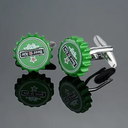 Men's French shirt cufflinks copper material fashion brand green beer bottle cap cufflinks clothing accessories wholesale