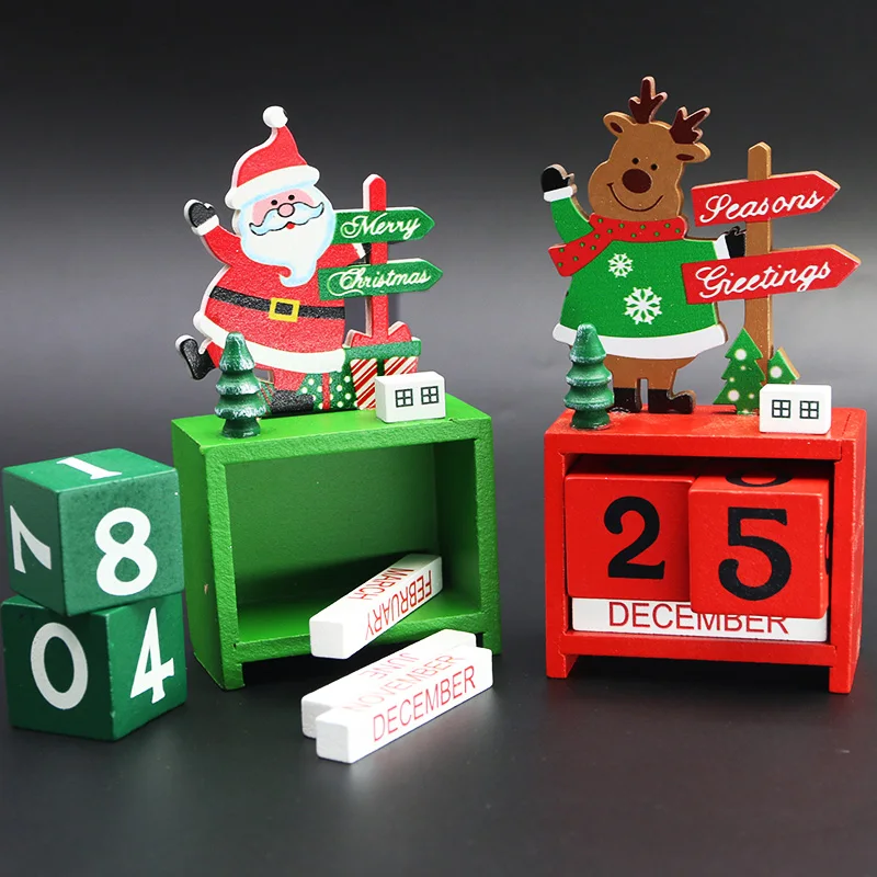 

(1 Pcs) 7.3*14cm Christmas Decoration Wooden Calendar Display Window Desktop Decorations New Year Scene Originality Gift DIY