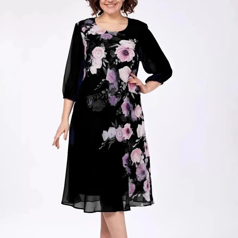 فستان نسائي مقاس كبير فستان صيفي لقضاء عطلة الشاطئ بوهو برقبة دائرية 3/4 كم فساتين الحفلات للنساء فستان ميدي أنيق