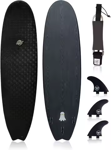 Co.Hybrid Surfboards Shortboard &amp; Longboar Wax-Free Soft-Top Surfboard + Hard Epoxy Bottom Deck Patented Heat Damage Prevention