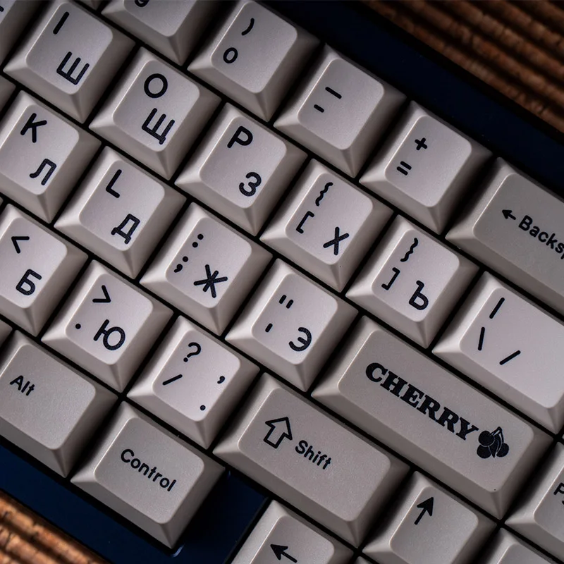Retro Russian Keycaps Cherry Profile Classic Black Characters Mechanical Keyboard Caps Beige Gray PBT Sublimation Custom Keycap