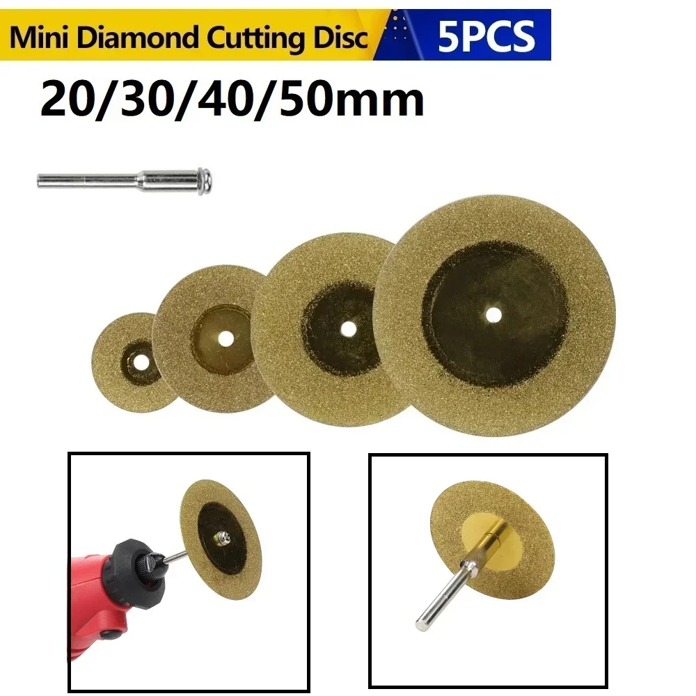 conjunto mini discos de corte de diamante para dremel ferramenta rotativa acessorio tin revestido lamina de serra circular com mandril de haste de mm pecas 01