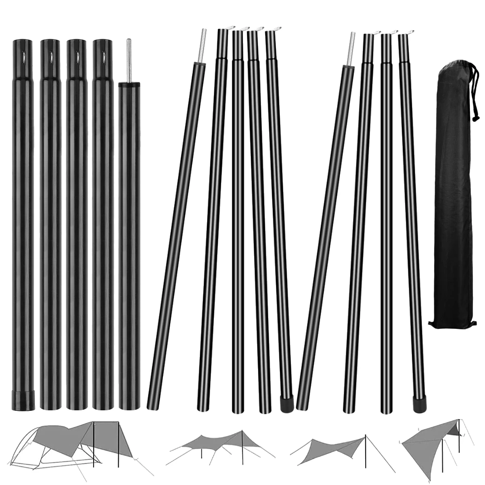 Set of 2 Tent Poles Adjustable Tarp Poles Steel Rods for Tarp Canopy Camping Replacement