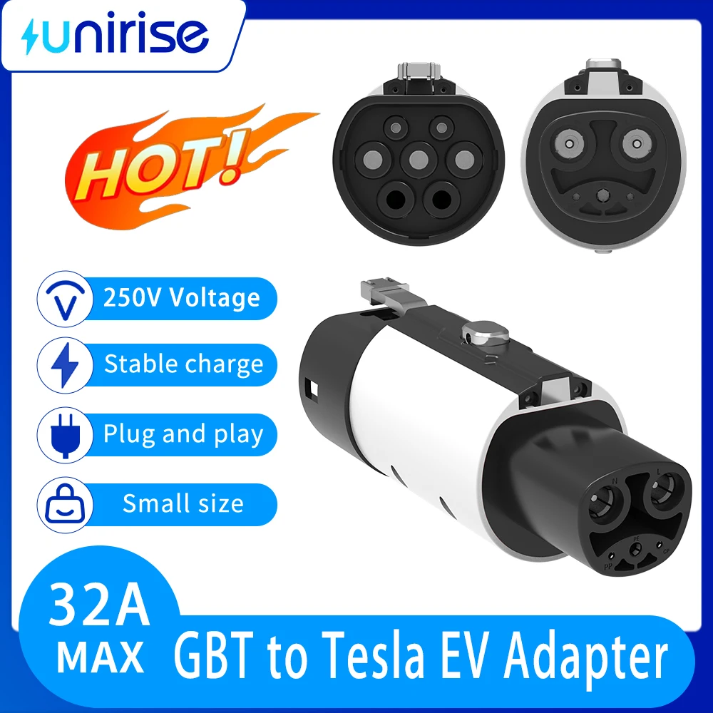 

Unirise 7KW 32A GBT to Tesla Charging Adapter For GB/T Charger Compatible with Electric Car Tesla Model 3/Y/S/X NACS Converter