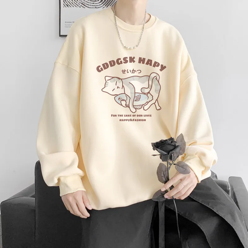 

Мужская толстовка Heavyweight Hoodl с круглым вырезом, в американском ретро-стиле, модная, молодежная, повседневная, свободного кроя, для ношения под одеждой, Fleece Jacket