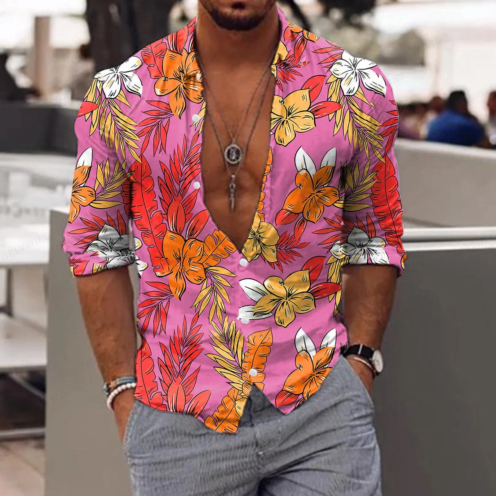 Camisa Floral para hombre, camisa con estampado 3d de hoja tropical, camisa hawaiana de moda, blusa informal de manga corta para playa, camisa con solapa para niño