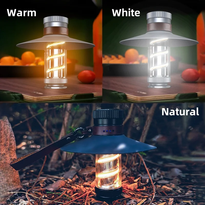 LED Camping Light USB Rechargeable Outdoor Waterproof Tricolor Night Lights Stepless Dimmable Portable Tent Hanging Lamp