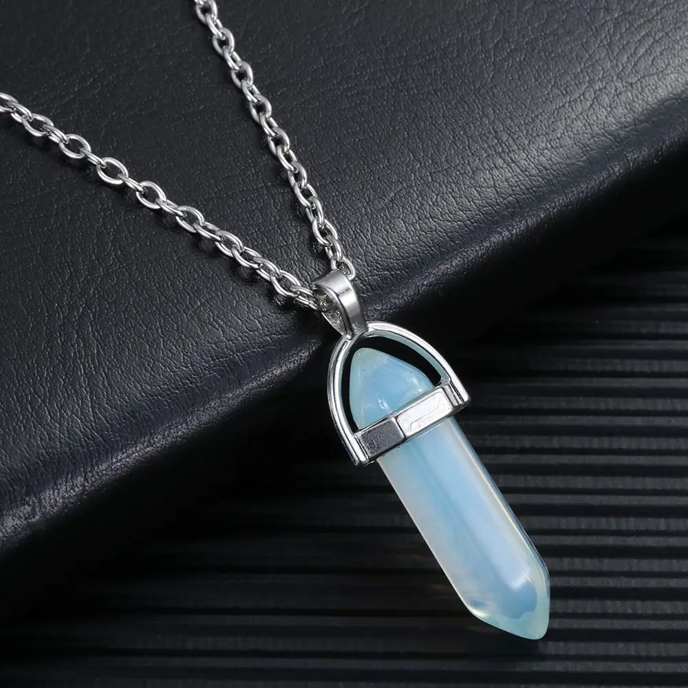 Silver Plated Point Pendulum Chakra Jewelry Accessories Quartz chain Natural Crystal Necklace Stone Pendant